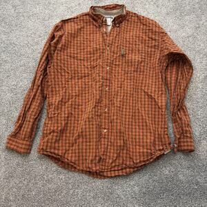Columbia Shirt Mens 2XT Orange Brown Plaid Long Sleeve Button Down Tall Cotton